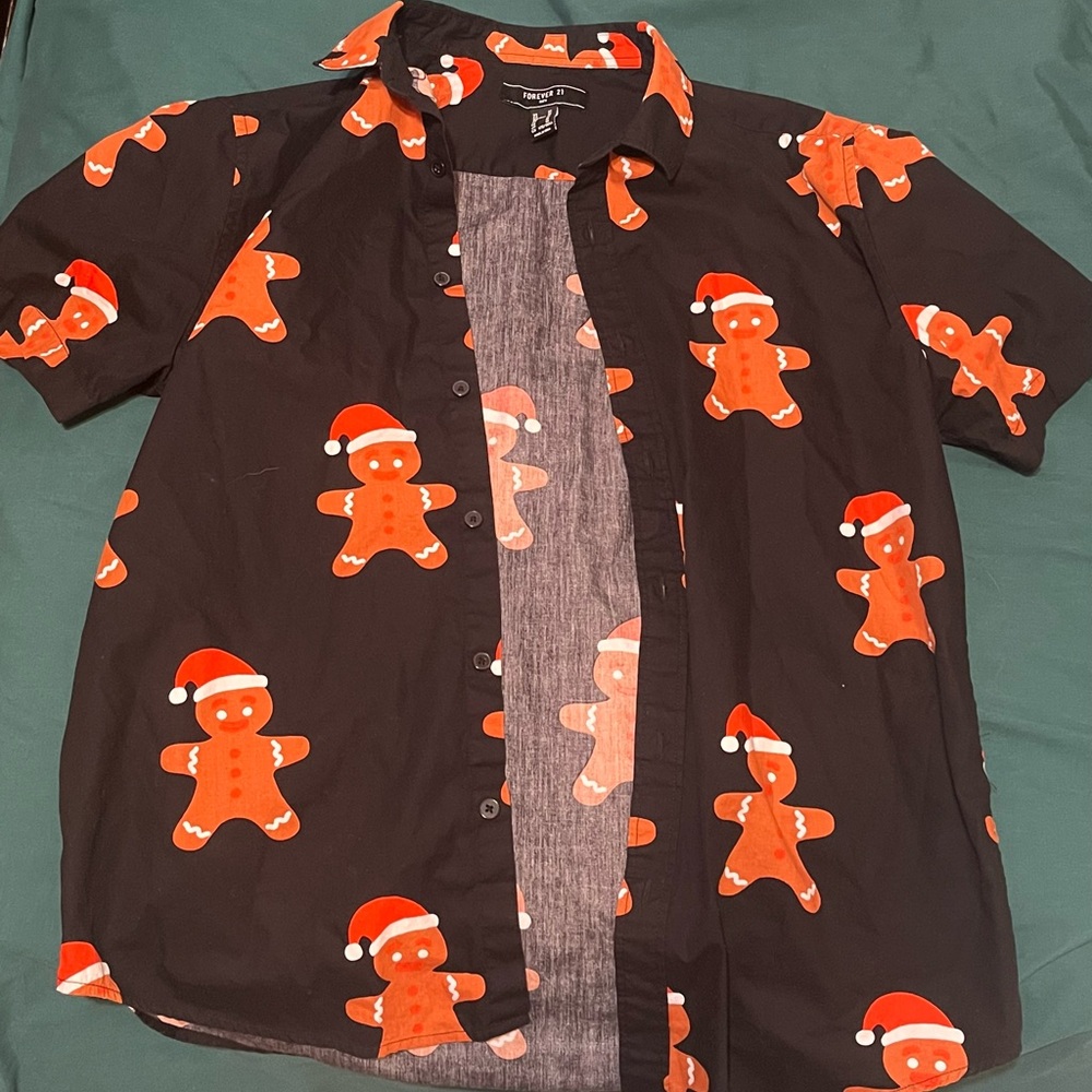 Button up Gingerbread man shirt